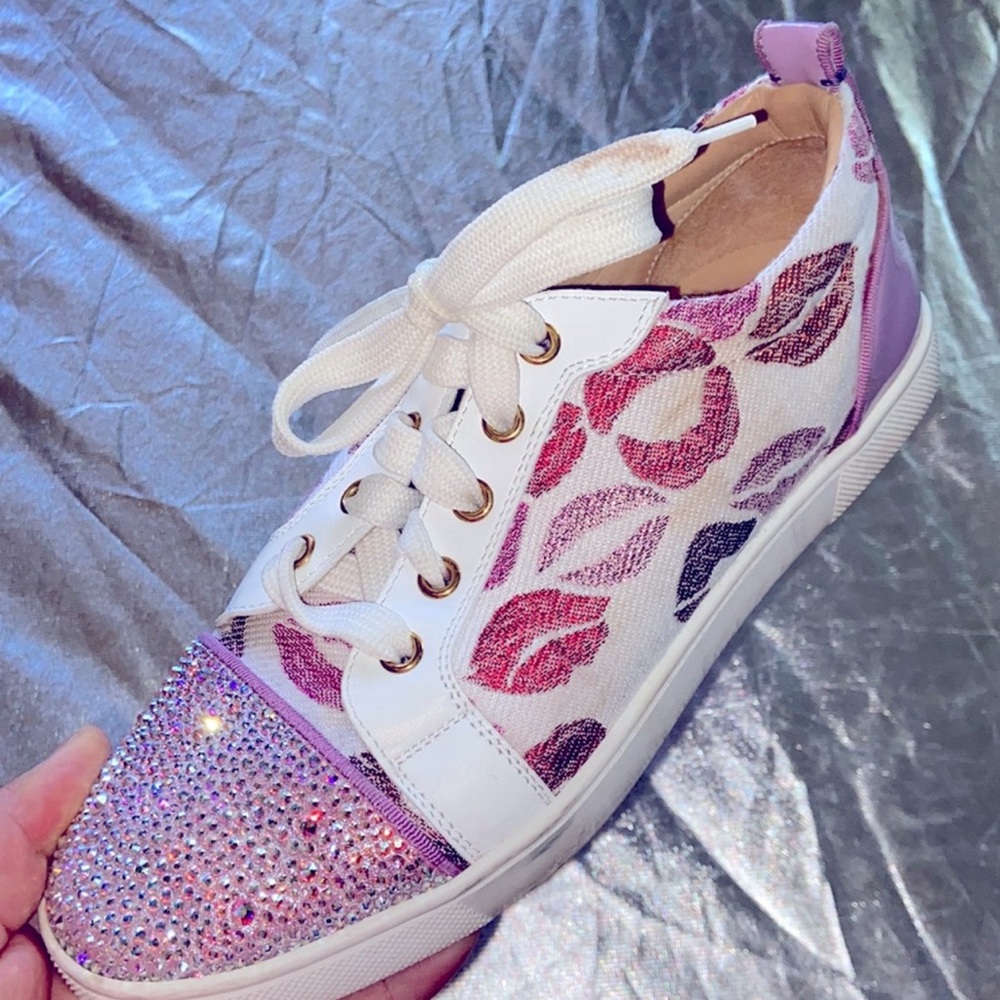 Christian Louboutin White and Pink Sneakers